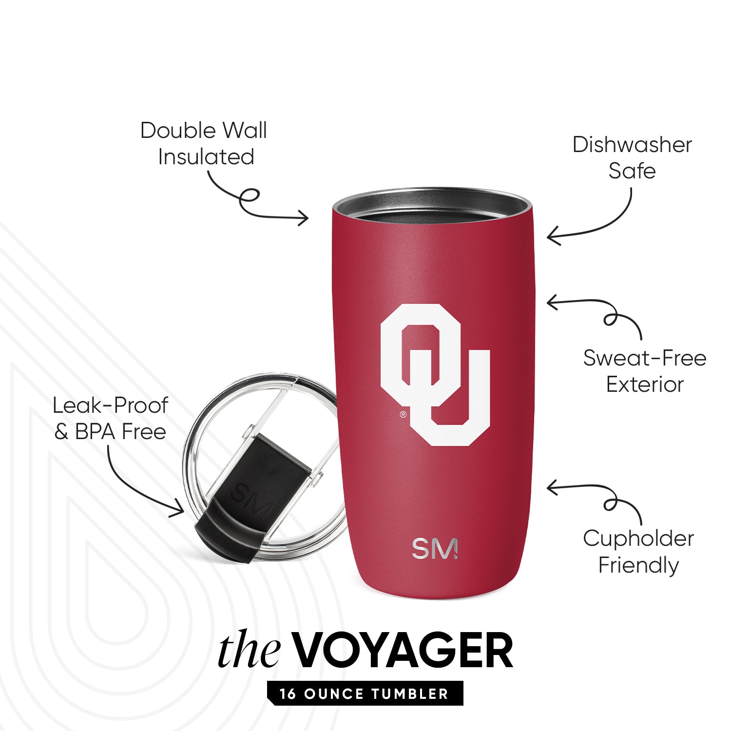 Collegiate Voyager Tumbler with Clear Flip Lid & Straw - Image 2